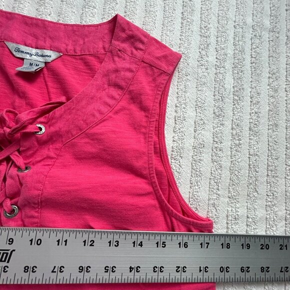 Tommy Bahama Womens Mini Shift Dress Medium Pink Sleeveless Round Neck Lace Up - Picture 5 of 7